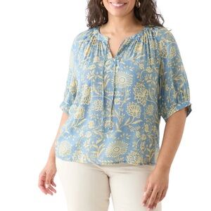 Sharagano Blue and Cream Floral Blouse